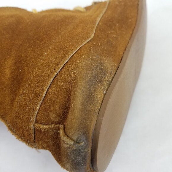 Minnetonka Knee High Boot Womens 7 Moccasins Fringe Front Lace Leather Brown USA - Picture 14 of 16